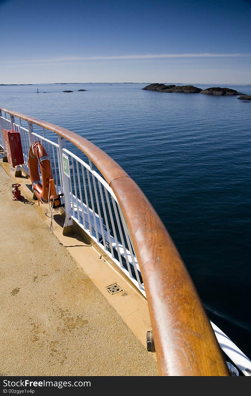 Railing, little islands, life buoy