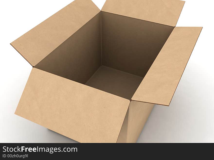 Open empty cardboard - photorealistic 3d render illustration. Open empty cardboard - photorealistic 3d render illustration