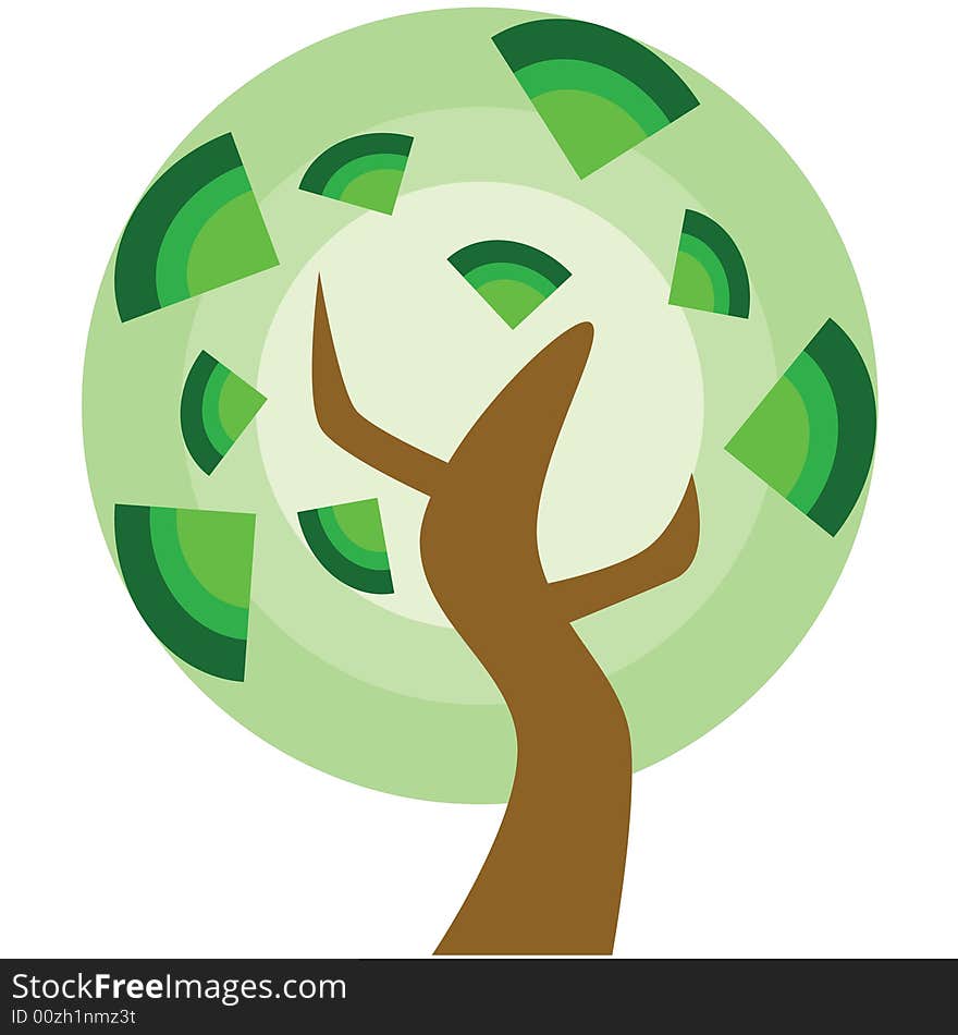 Vector illustration of a stylized tree and leaves. Vector illustration of a stylized tree and leaves