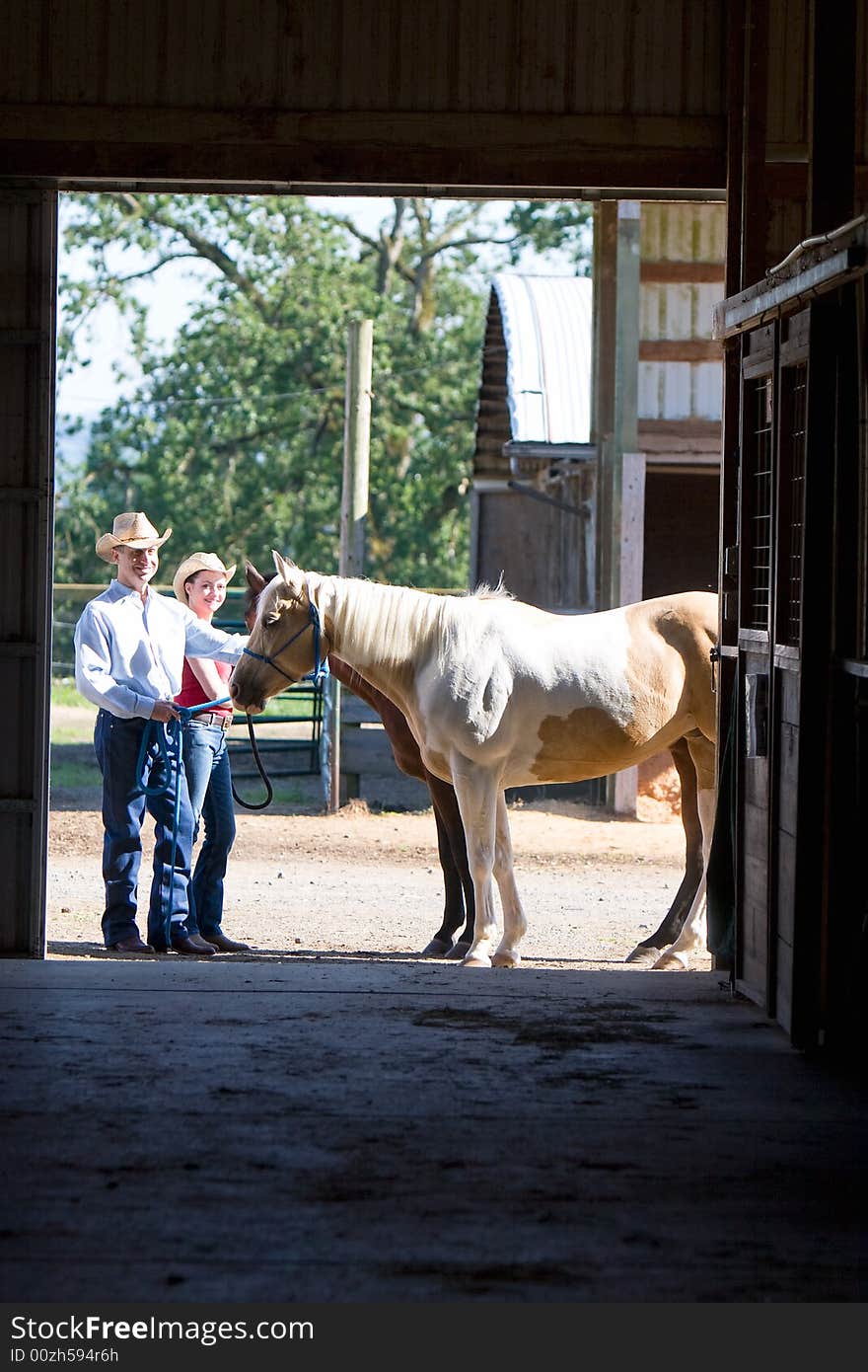 Cowboy, Cowgirl, and Horse - Horizontal