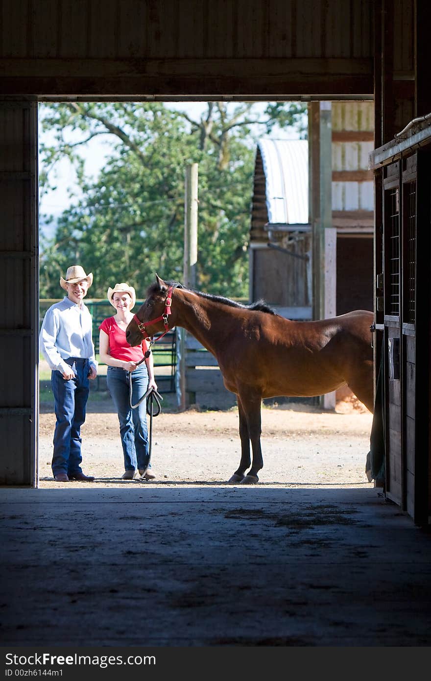 Cowboy, Cowgirl, and Horse - Vertical