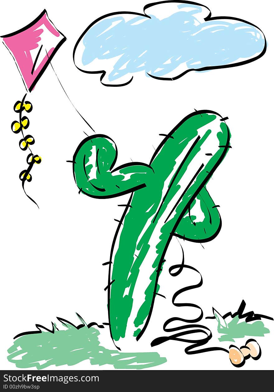 Cactus flying a kite in sky