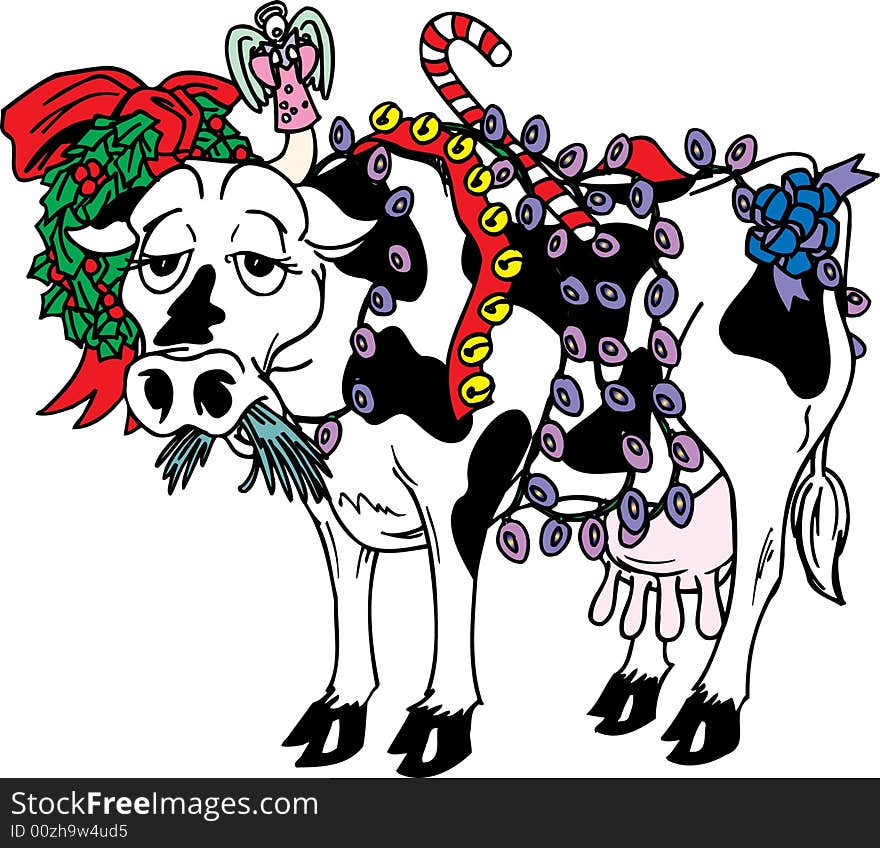 Cow dressed in holiday lights. Cow dressed in holiday lights