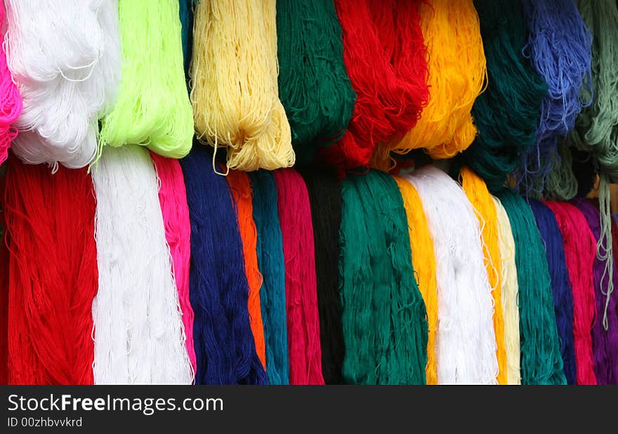 Colorful yarn for sale in the market