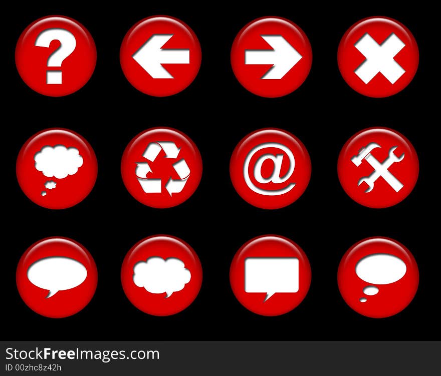 12 Red buttons useful for websites, designs, etc.