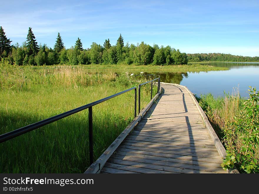 A bridge on the lake in Elk Island National Park