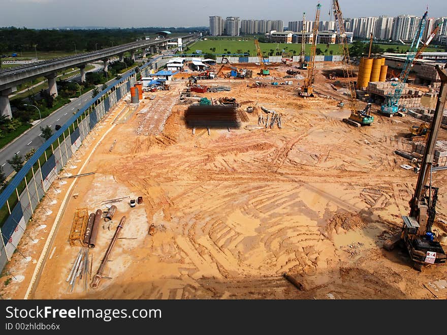 Construction place and monorail in the cities