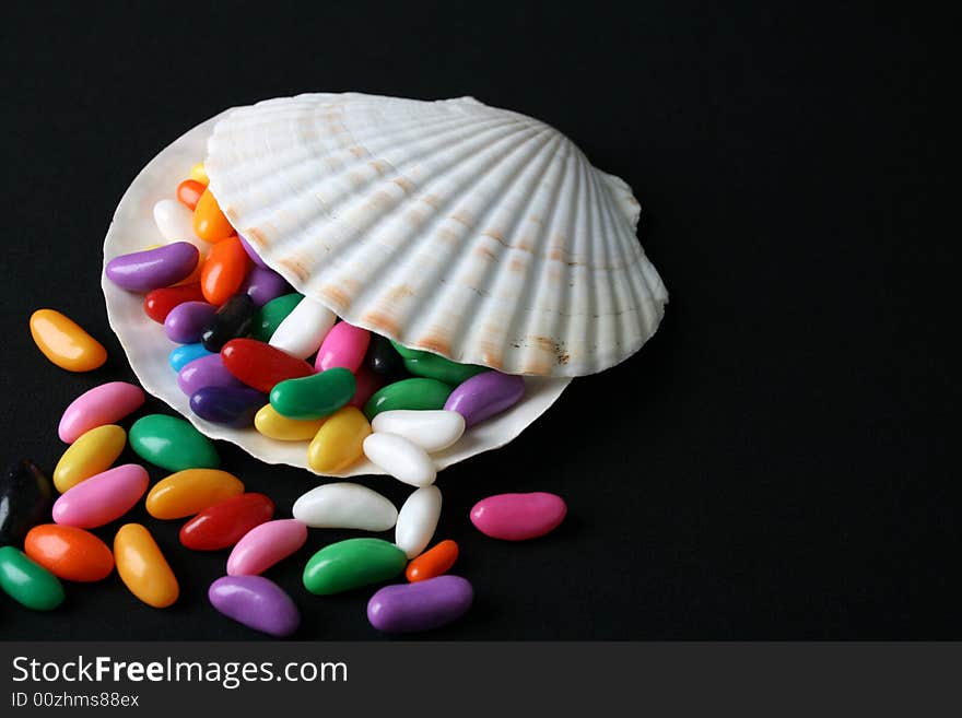 Jelly Beans in a small sea shell bowl. Jelly Beans in a small sea shell bowl