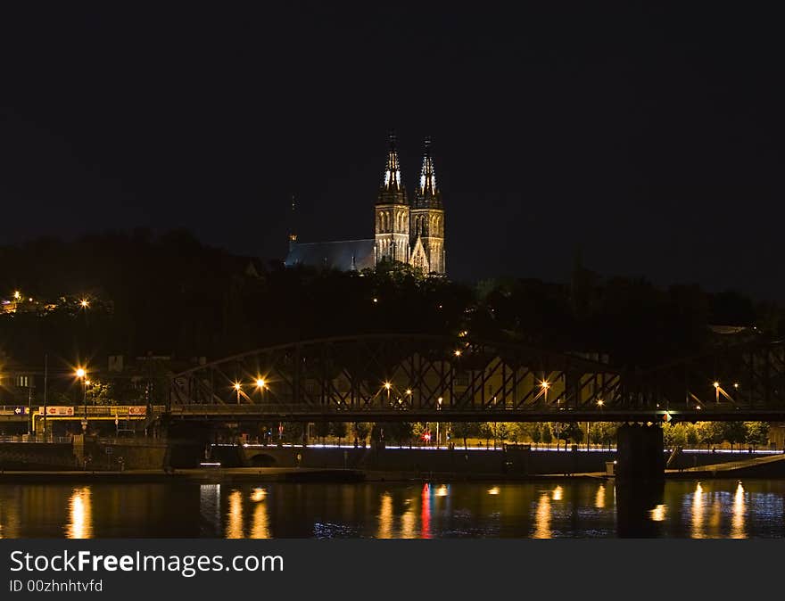 A church in Prague by night - night city