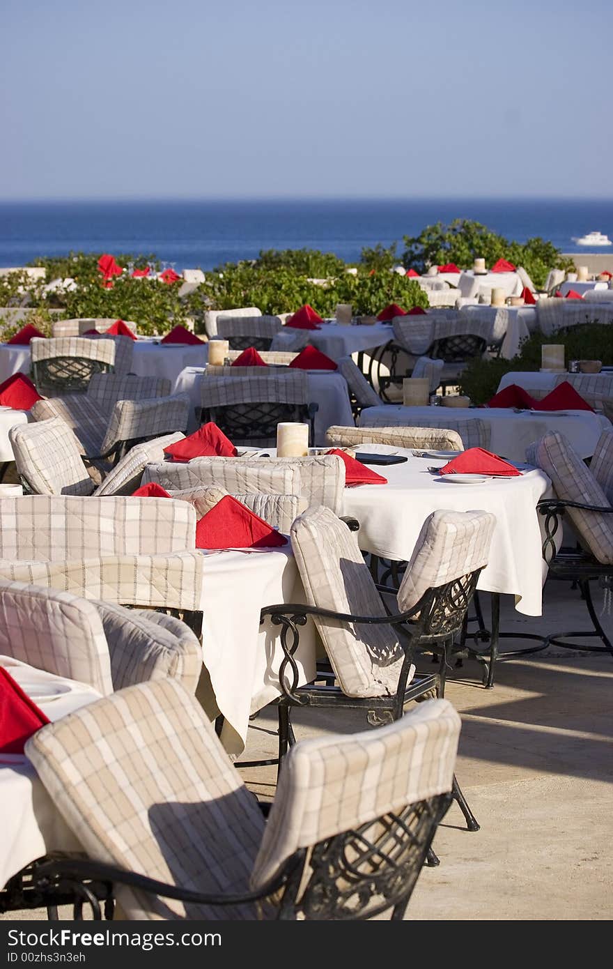 Classic outdoor restaurant overlooking the sea. Classic outdoor restaurant overlooking the sea