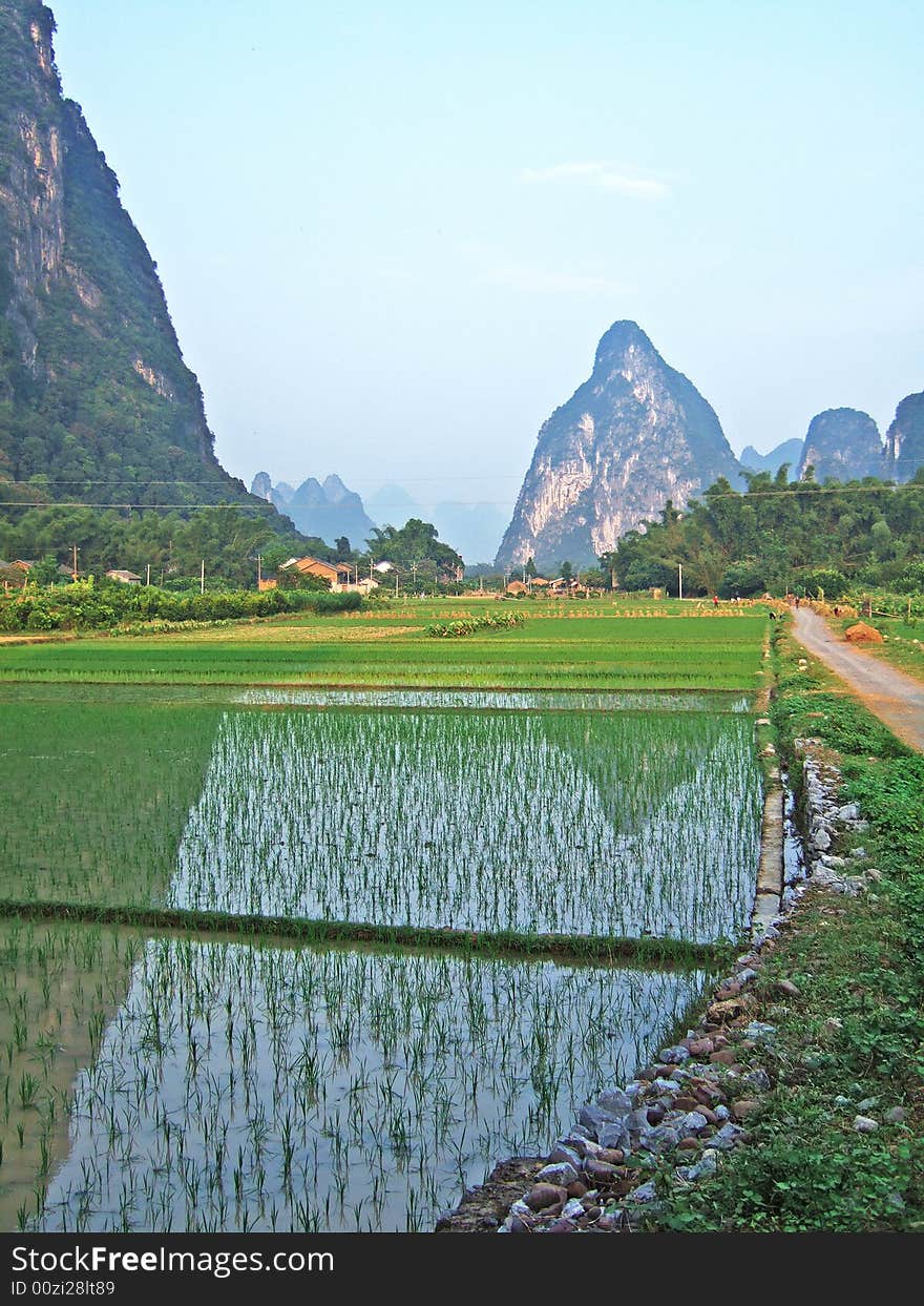 Mountain and farmland in Guilin city, Guangxi, China