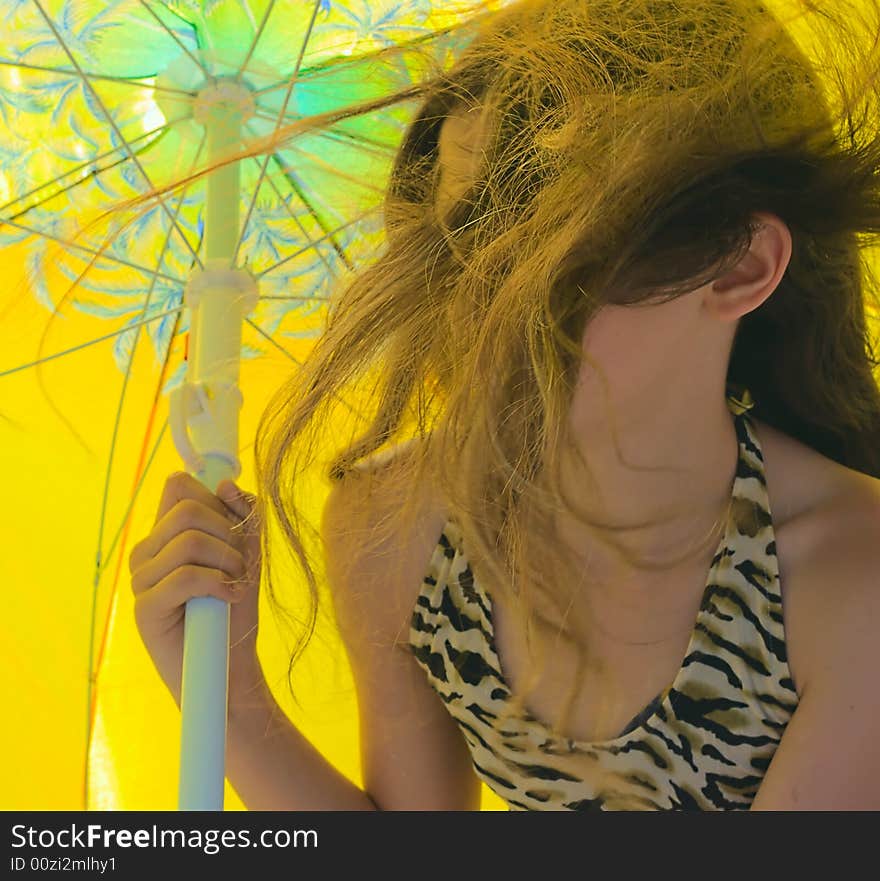 Portrait Girl On Umbrella Background