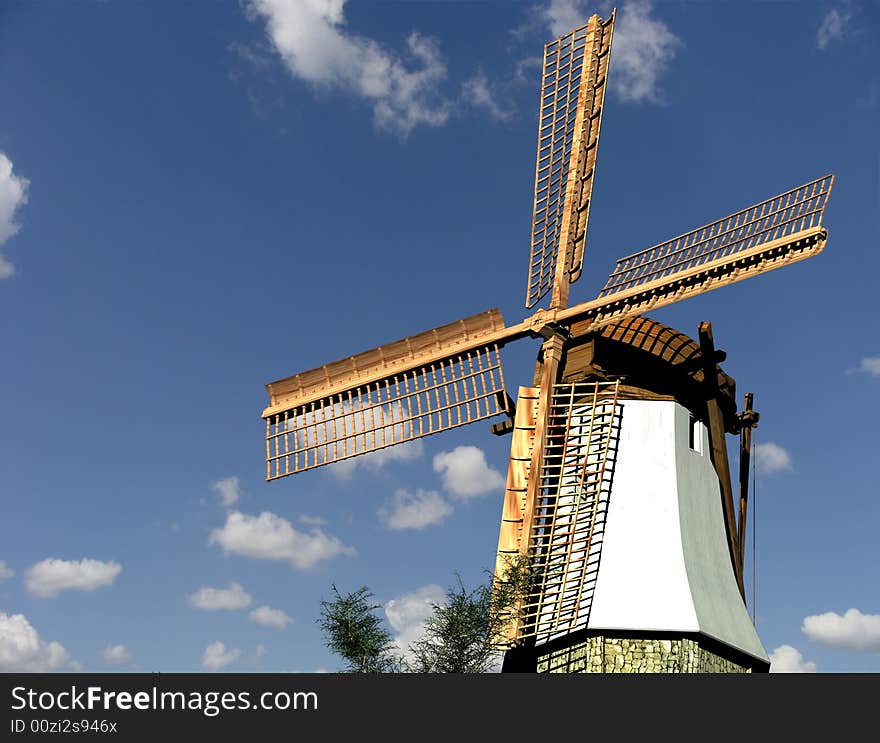 Old mill on a background of the light-blue sky. Old mill on a background of the light-blue sky