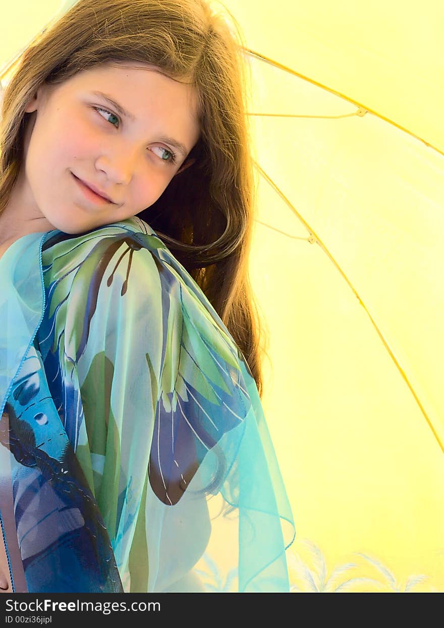 Portrait Girl on umbrella background for your design