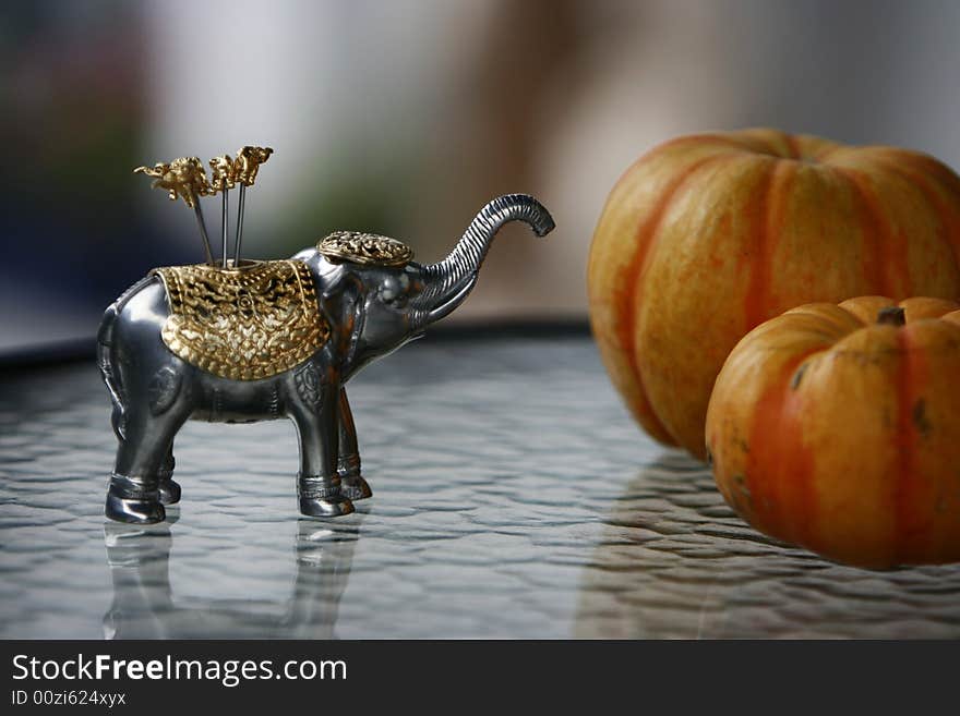 Silver elephant toothpick box on the table