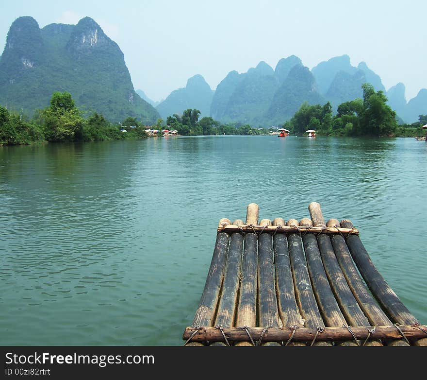 River, Mountain and Bamboo raft