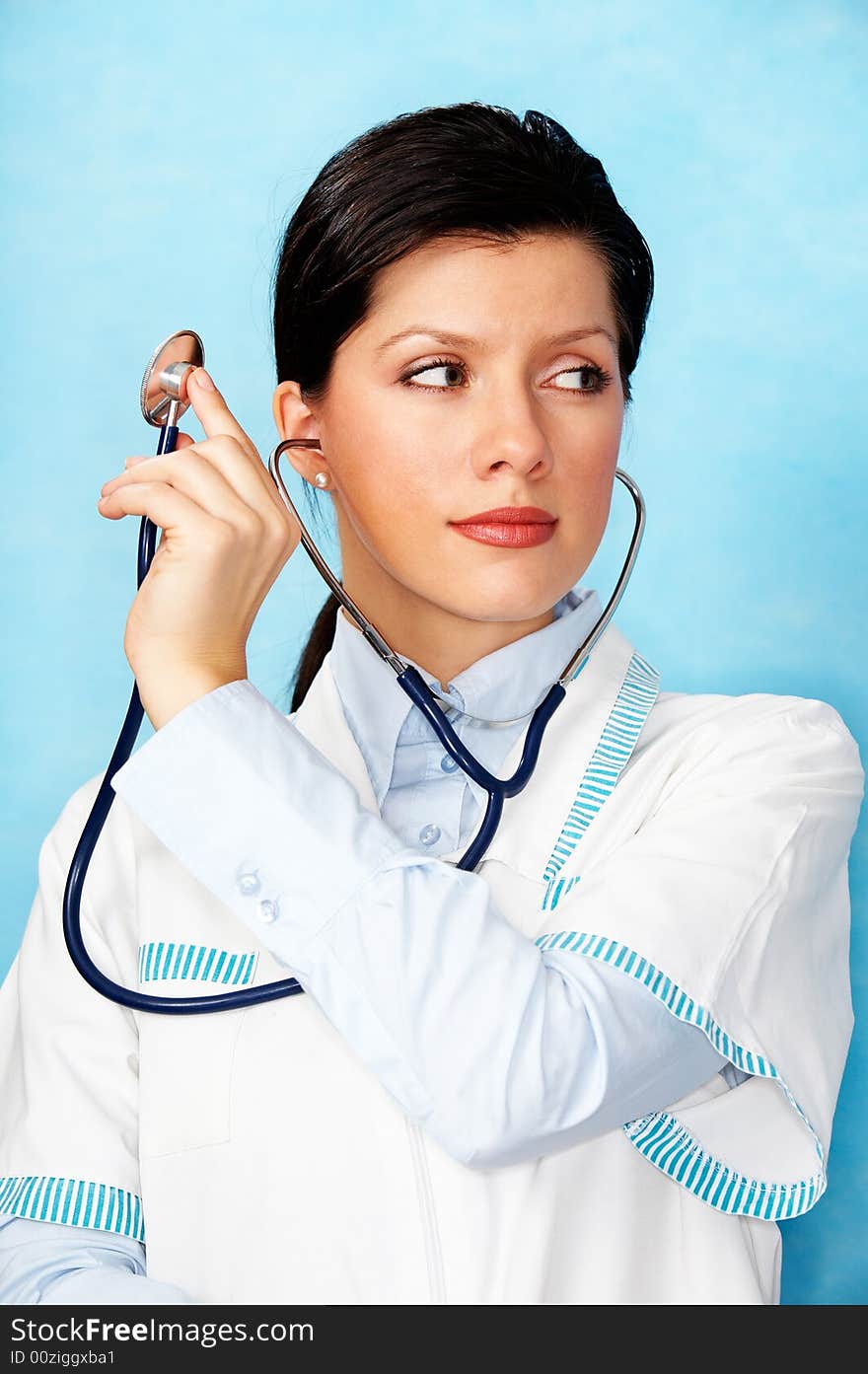 Young beautiful caucasian doctor with stethoscope