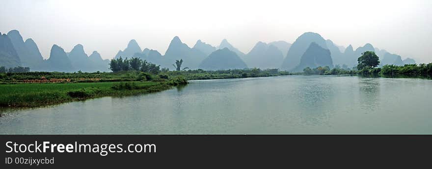 River, Mountains and shadows in Guilin city, Guangxi, China