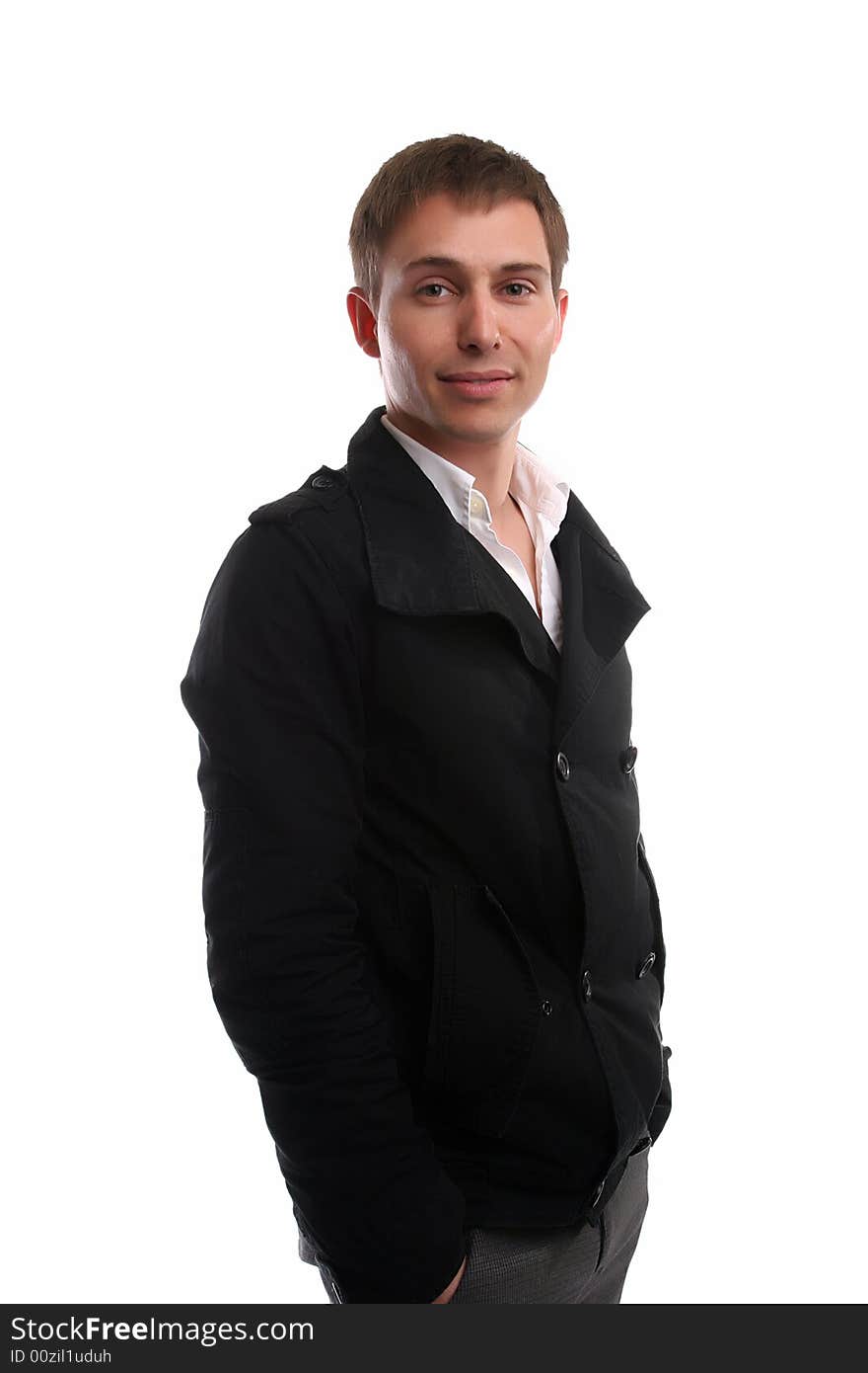 Young casual man, posing - isolated in white background