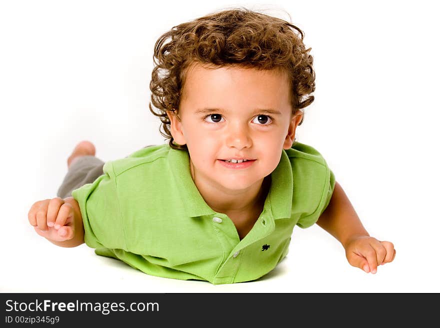 A cute young boy on white background