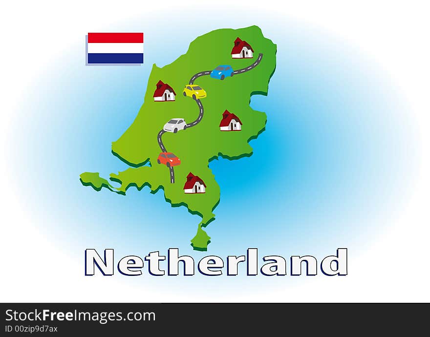 Map of Netherlands with icons. Map of Netherlands with icons