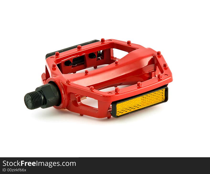 Red cycling pedal isolated on white background