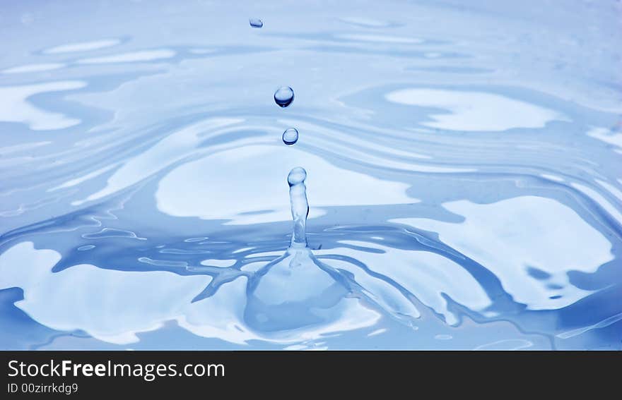 Blue water with falling droplet