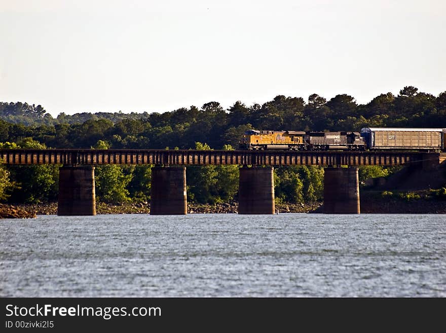 Cargo train on a bridge