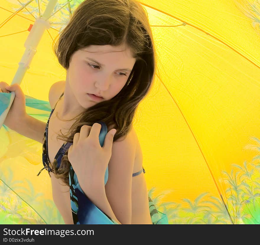 Portrait Girl On Umbrella Background