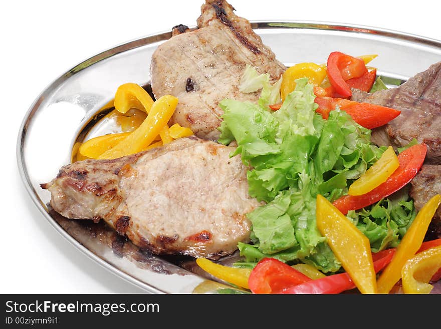 Barbecue on a plate isolated over white