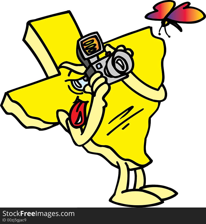 Texas shaped cartoon shooting photographs. Texas shaped cartoon shooting photographs