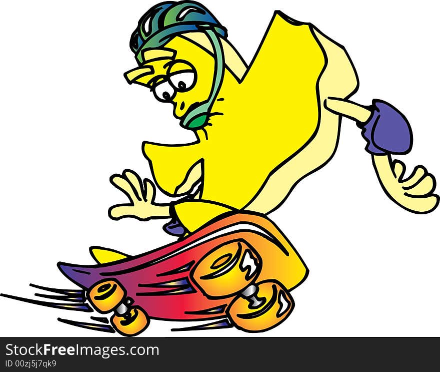 Texas shaped cartoon skateboarding fast. Texas shaped cartoon skateboarding fast