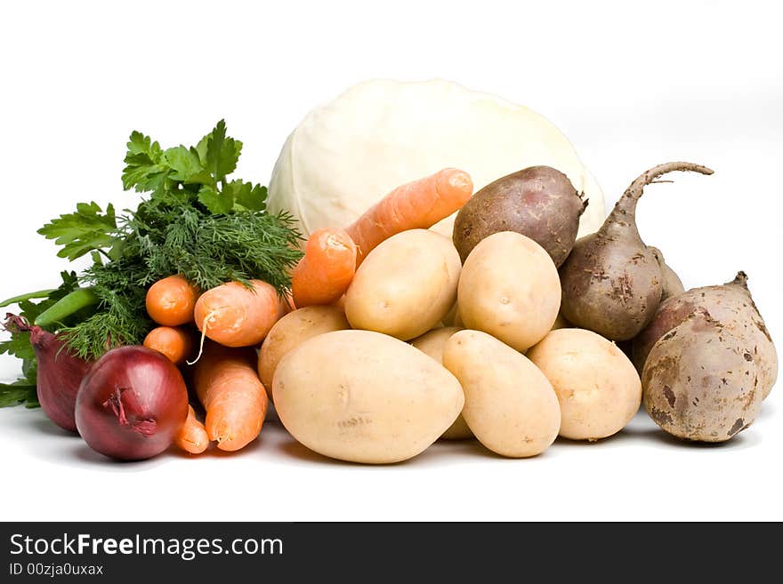 Fresh vegetables on a white background. Close up.