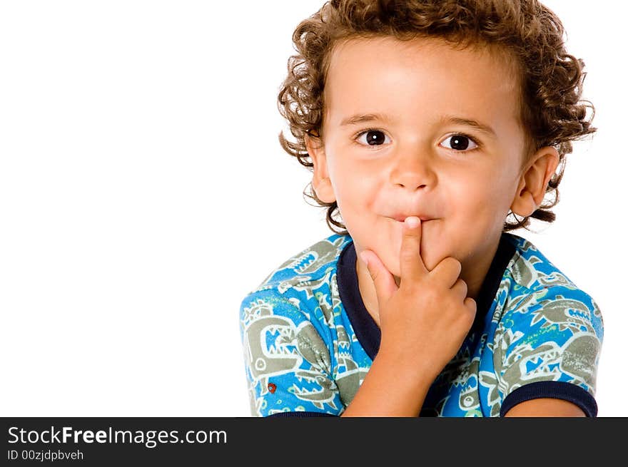 A cute young boy on white background