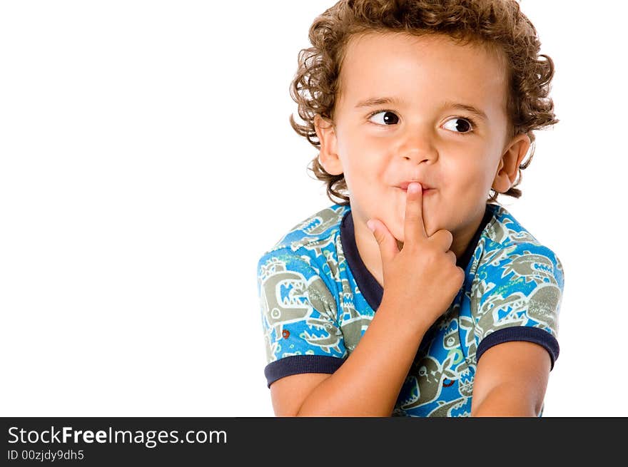 A cute young boy on white background