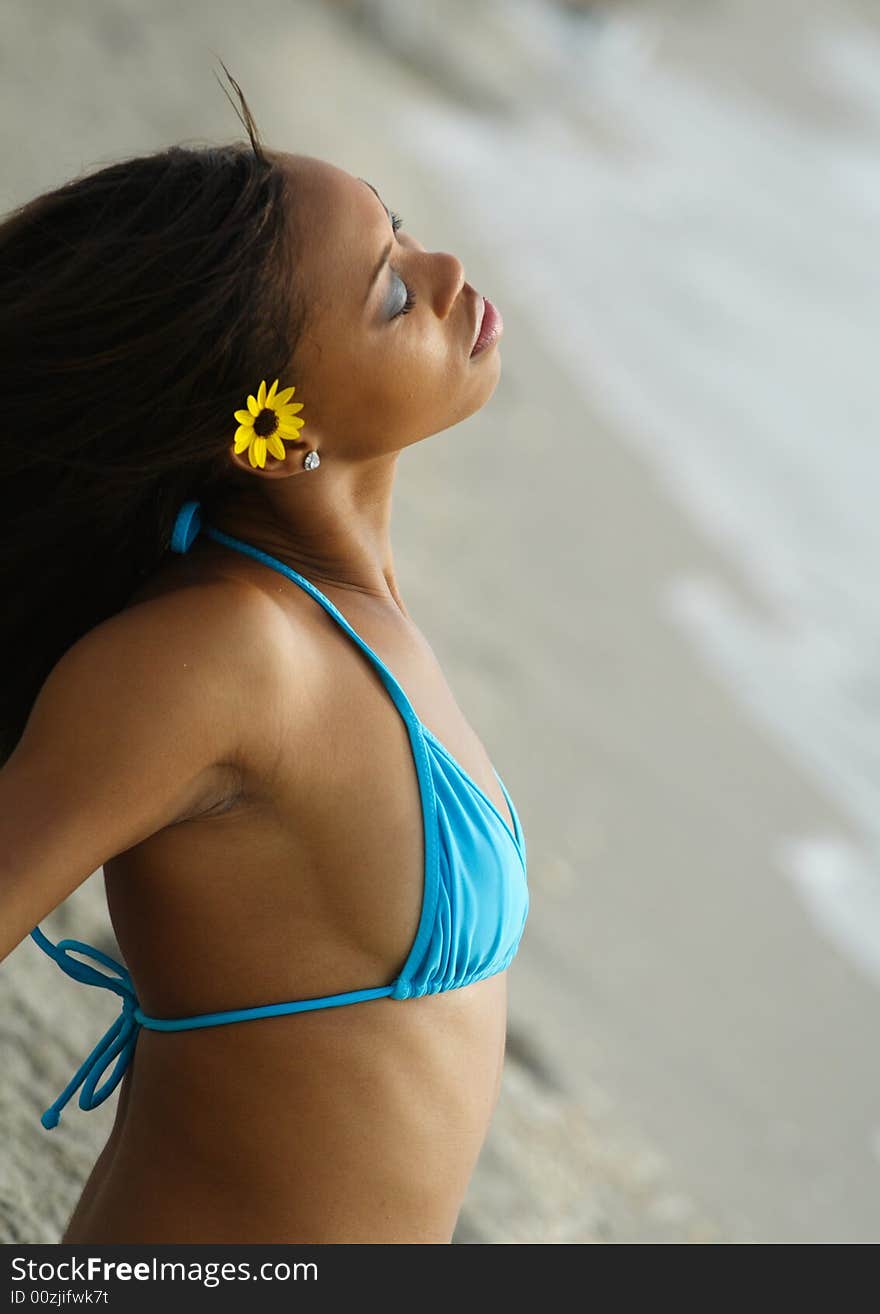 Woman at the beach sunbathing. Woman at the beach sunbathing.