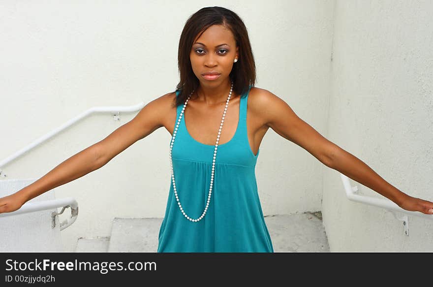 Woman Posing On Stairs