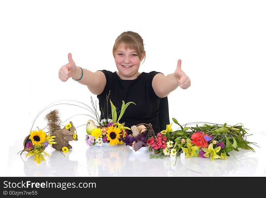 Young girl arranging flowers