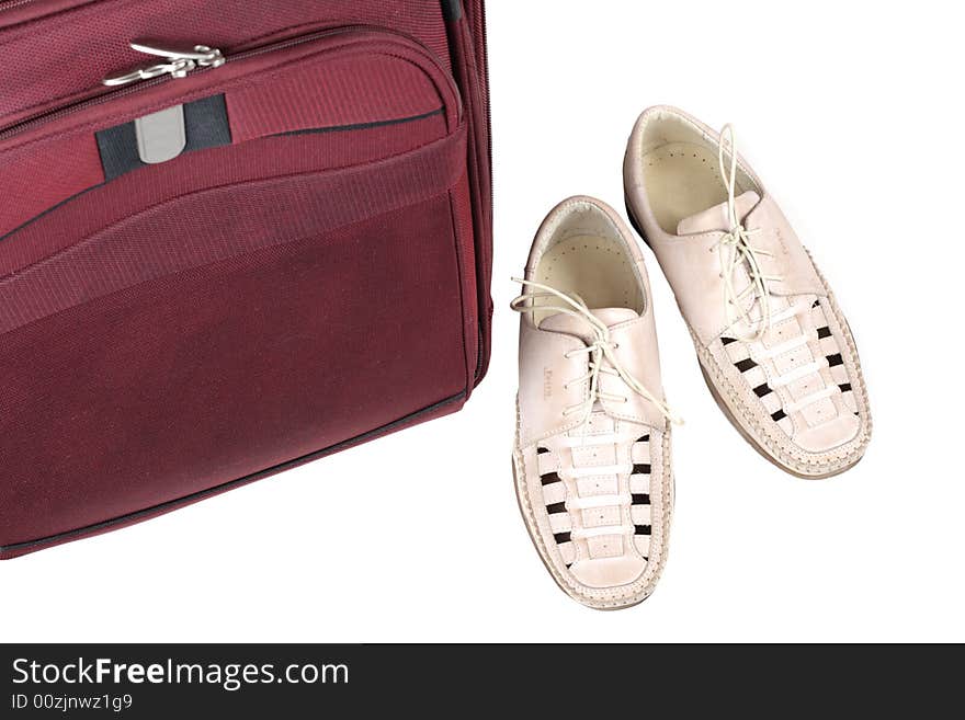 Shoes Pair and Bag Isolated on White Background