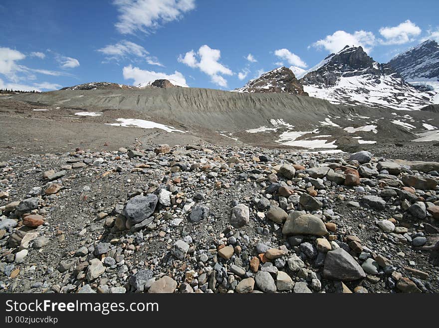 Glacier moraine left after a disappearing glacier. Glacier moraine left after a disappearing glacier.