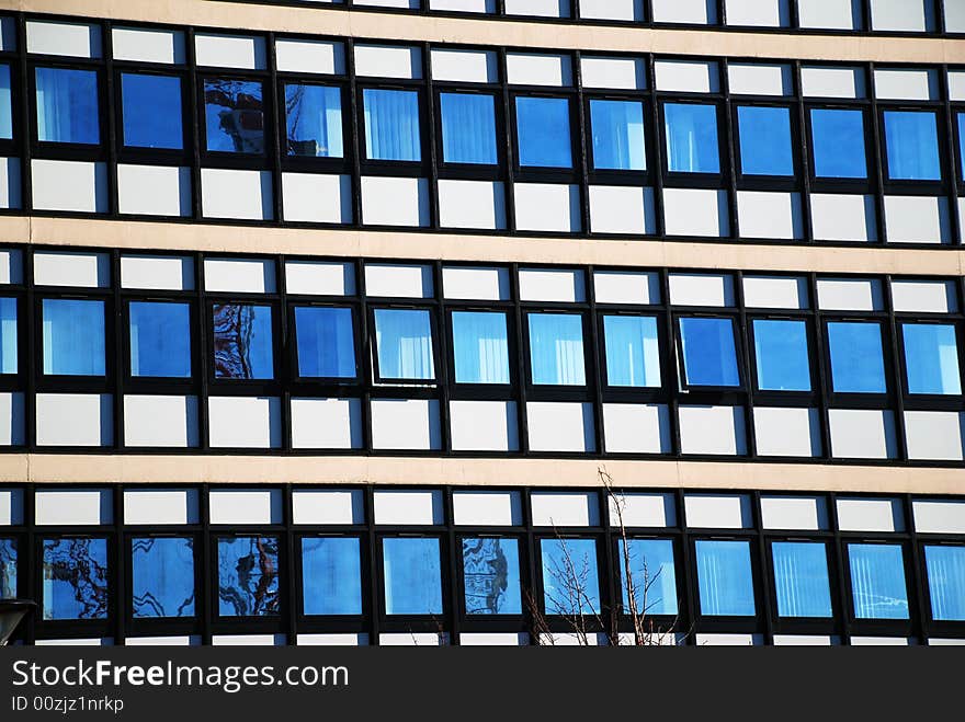 Modern Office Building with Window Reflections