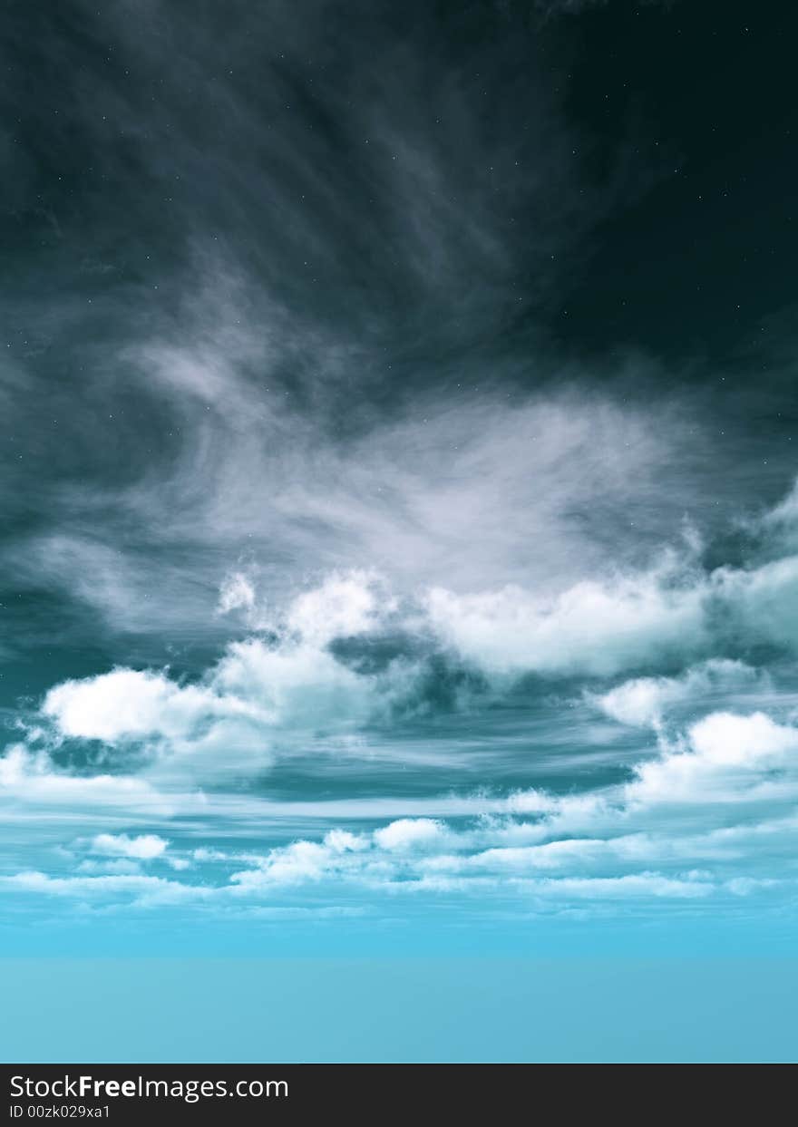 Blue sky with white clouds - digital artwork.