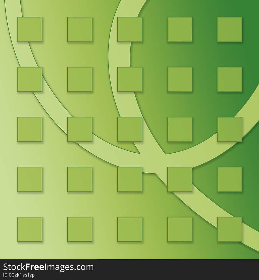 Abstract background with curl and squares in green