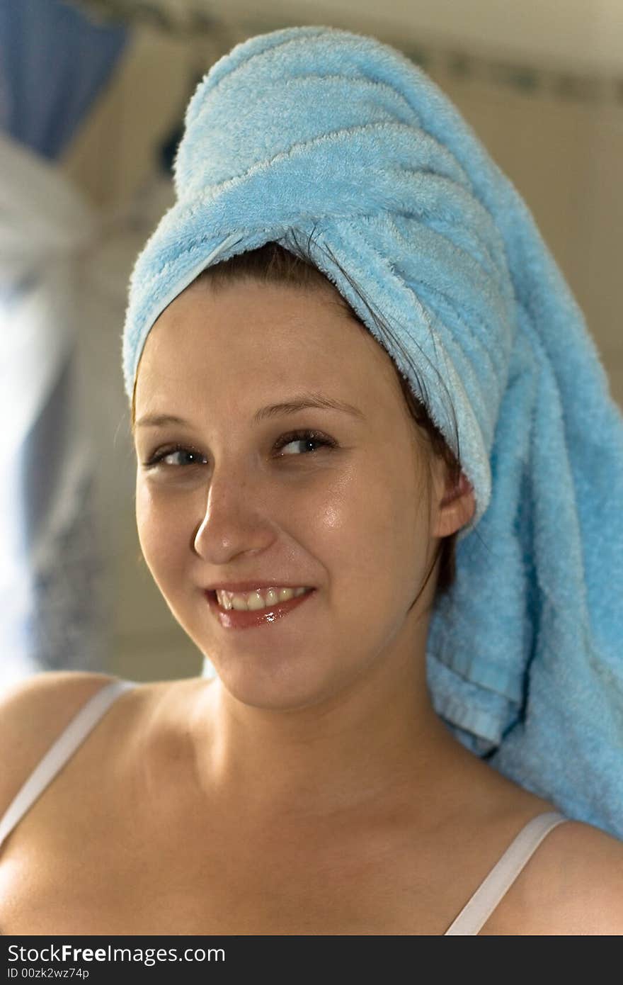 Woman with towel on head. Woman with towel on head