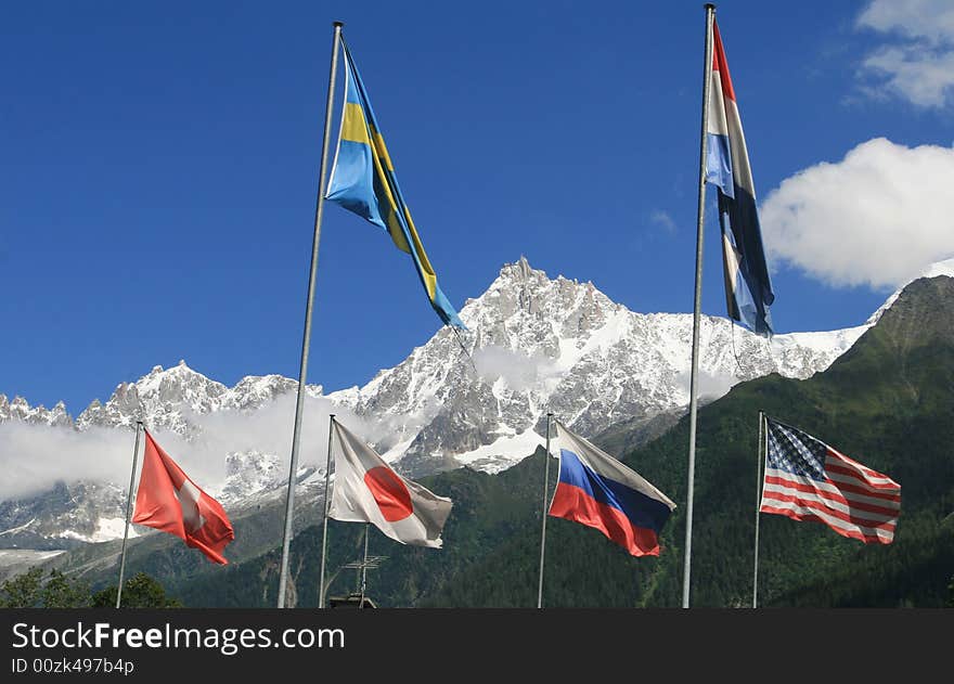 Flag with the Alps in the background