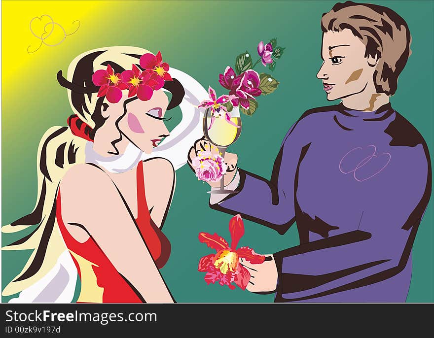 Illustration with man, woman and flowers. Illustration with man, woman and flowers