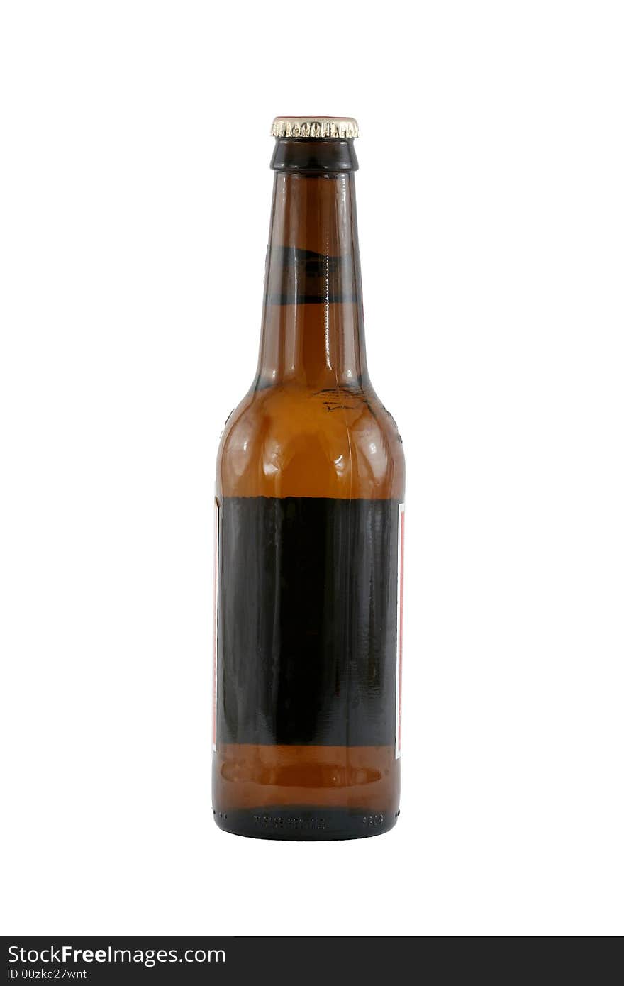 A Isolated brown beer bottle with cap