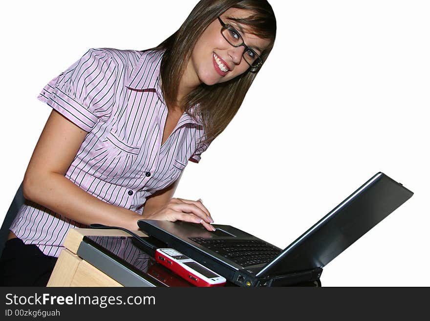 Young business with laptop and mobile phone on white background. Young business with laptop and mobile phone on white background