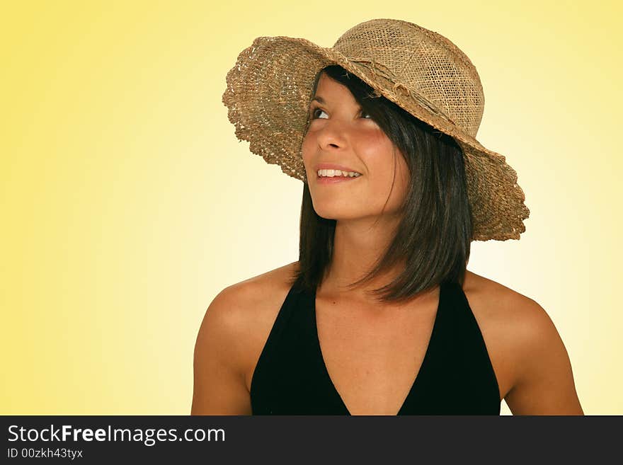 Young woman on yellow background. Young woman on yellow background