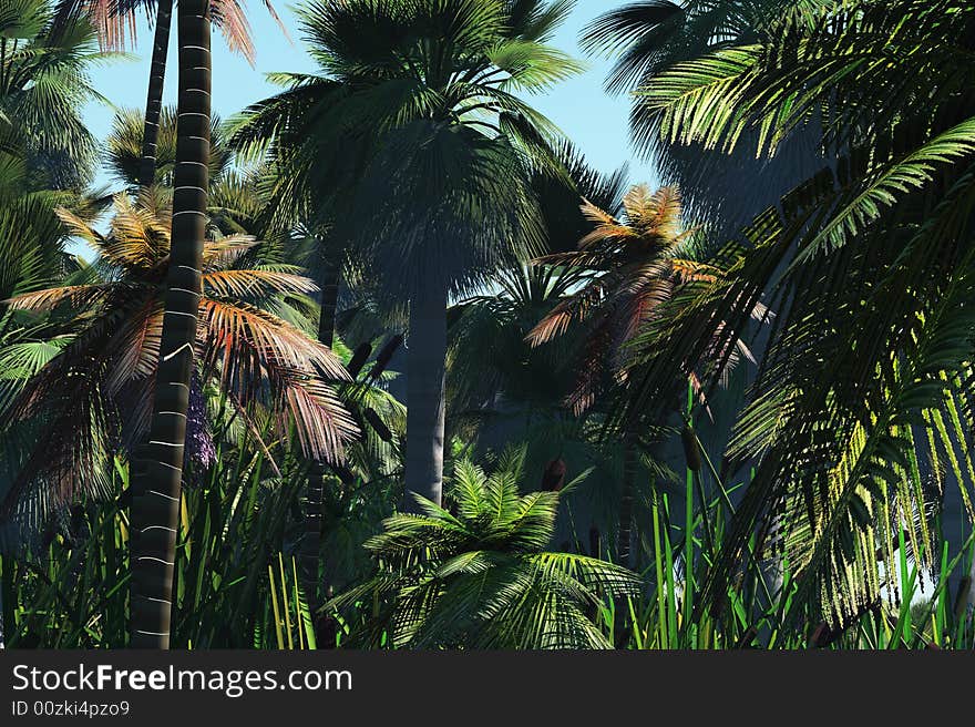 Illustration of palm trees on the tropical island